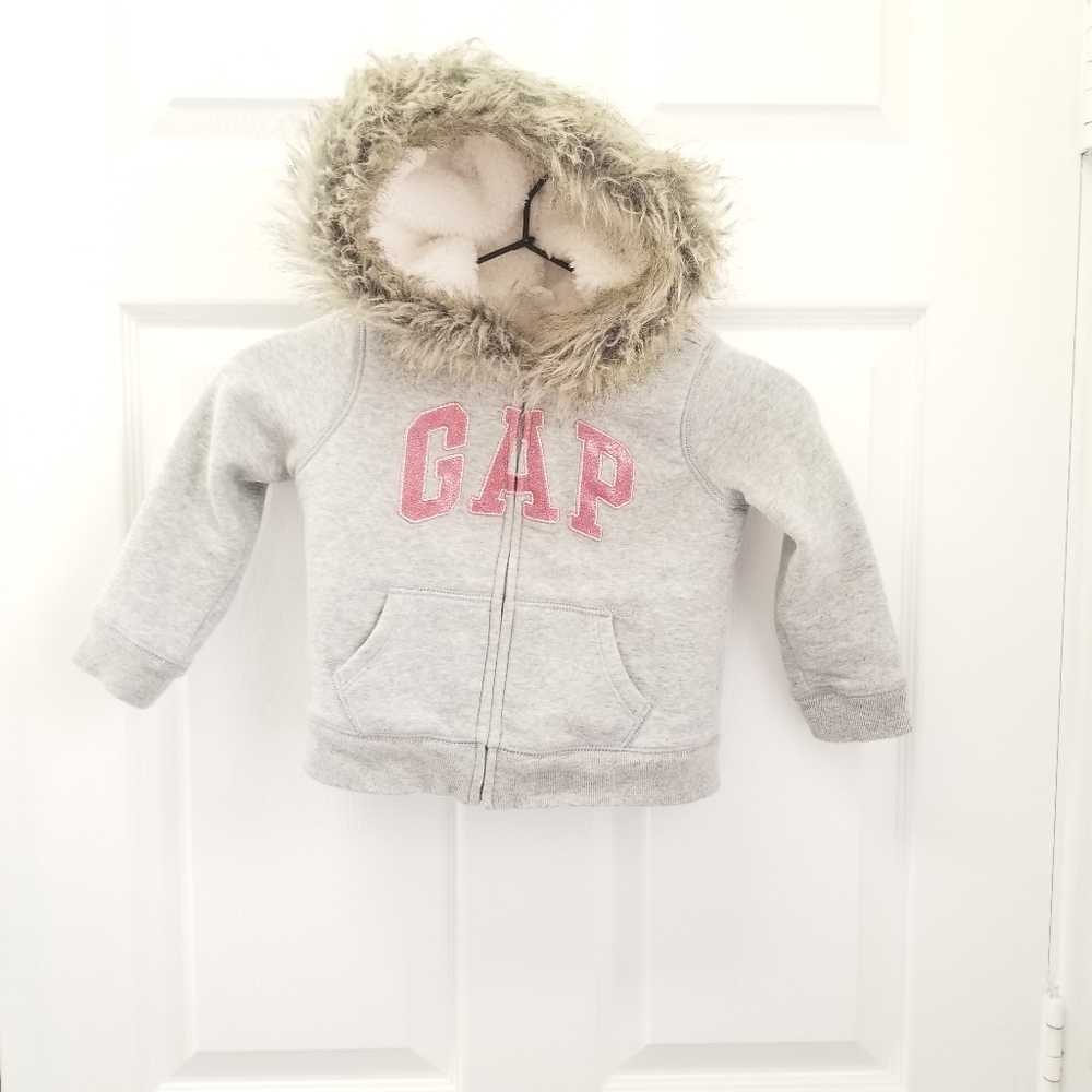 GAP logo zip up hoodie with faux fur lining 3t